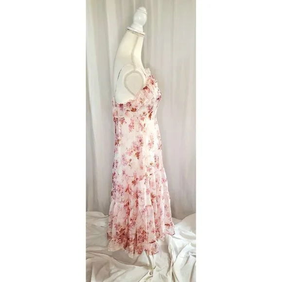 Lulus Babydoll Coquette Milkmaid Smocked Tiered Flowy Mini Dress Woman's Size M - Picture 3 of 16